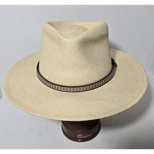 Orvis Genuine Panama Straw Hat Large Hand Woven Band 7-1/4-7 -3/8 USA Made